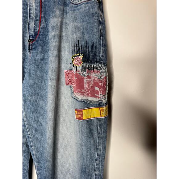 Akademiks Y2K Size 40 Baggy Light Washed Blue Denim Jeans 2000s Embroidered VTG - Picture 5 of 11